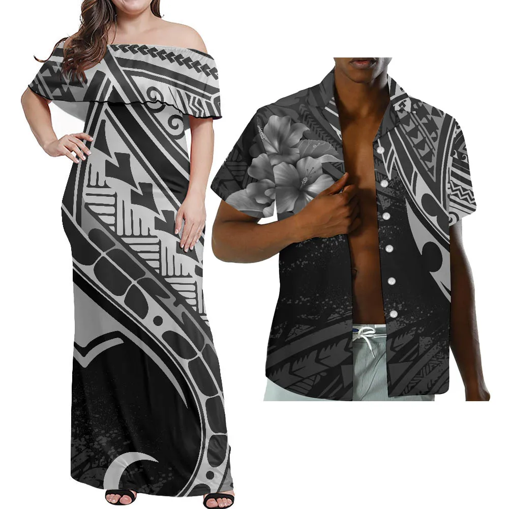 

HYCOOL New Off The Shoulder Long Summer Dress Sundresses Women Polynesian Traditional Tribal Print Casual Couple Clothes