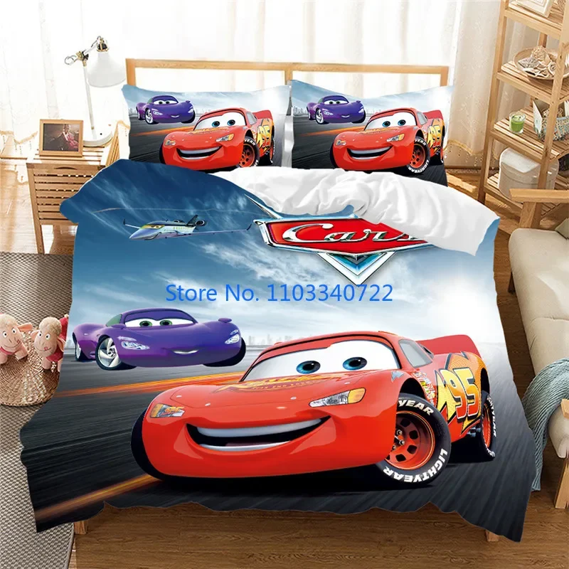 

Anime Red Lightning McQueen Car Bedding Set for Kids Bedroom Decor Bedclothes Cartoon Duvet Cover Set Twin Single King Size