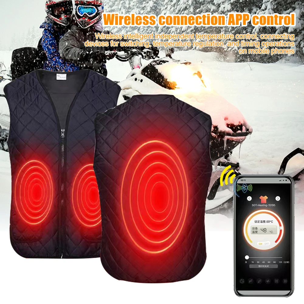 

Men Women Winter USB Electric Heated Vest Bluetooth APP Timing 5 Gear Temperature Electric Jacket Outdoor Hunt Fishing S-4XL