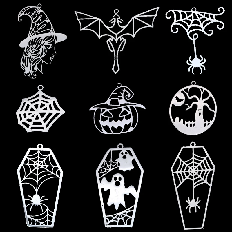 

3pcs Coffin Spider Web Halloween Ghost Stainless Steel Pendant Charms for Jewelry Making DIY Craft Earrings Necklace Accessories
