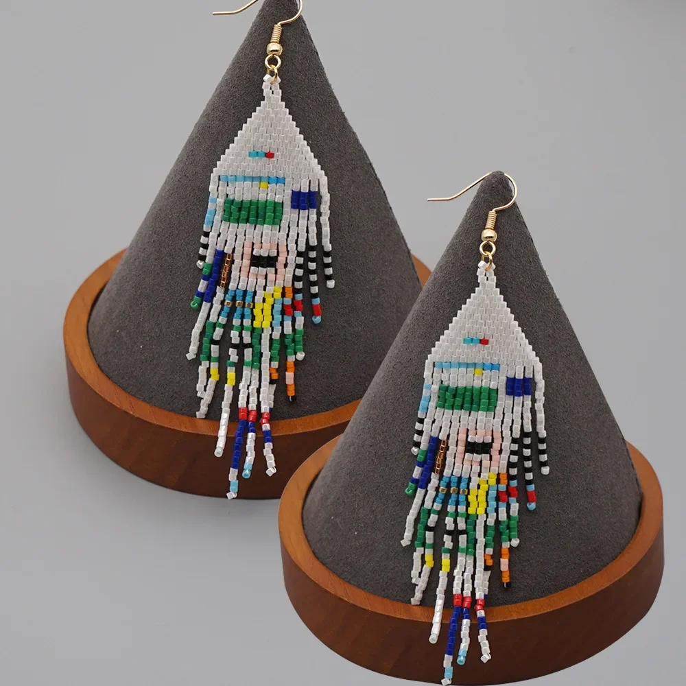 

Fringe Earrings Hand knitting fashion Beading Bohemia geometry alloy ma'am Rice Bead Earrings