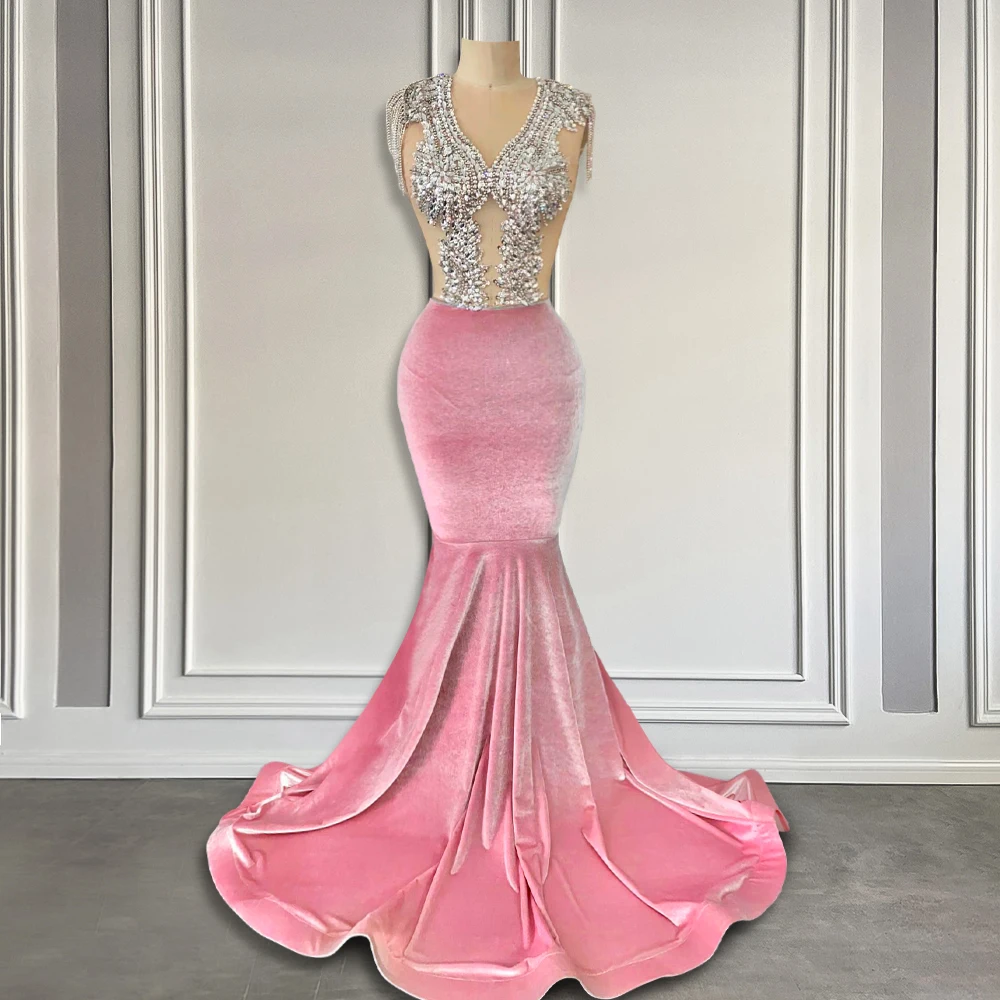 Elegant Pink Velvet Mermaid Prom Dress for Black Girl Sparkly Sheer Net Beaded Long Prom Gowns for Graduation Party
Elegant Pink Velvet Mermaid Prom Dress for Black Girl Sparkly Sheer Net Beaded Long Prom Gowns for Graduation Party