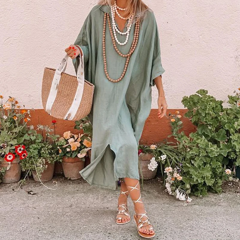 Women V-neck Batwing Sleeve Commuter Dress Summer Elegant Holiday Irregular Dress 2024 New Loose Solid Split Long Dress Vestidos
Women V-neck Batwing Sleeve Commuter Dress Summer Elegant Holiday Irregular Dress 2024 New Loose Solid Split Long Dress Vestidos