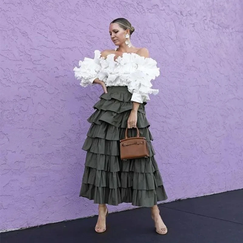

Cupcake Skirt Dark Gray Ankle Length Saias Street Fashion Long Party Skirt For Women Maxi Skirts Layered