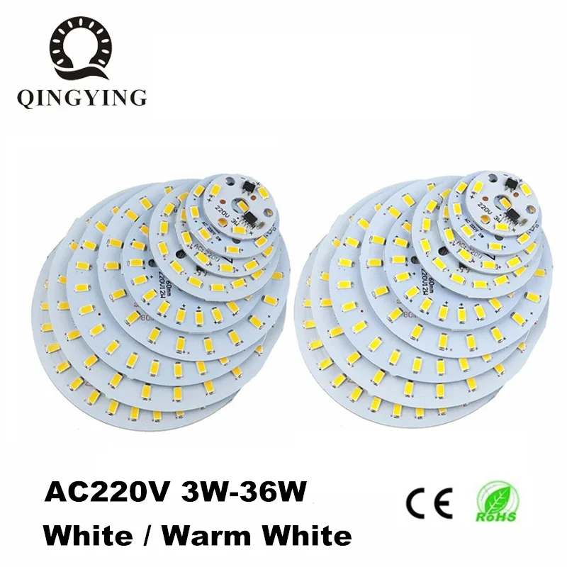 

10pcs ac 220v led pcb SMD5730 3w 5w 7w 10w 12w 15w 18w 24w integrated ic driver White/ Warm White Light Source For LED Bulb