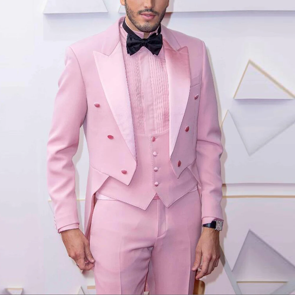 

Handsome Pink Suits Men For Wedding Custom Made 3 Pieces Formal Groom Tuxedos Banquet Male Dress Blazer Traje De Hombre Elegant