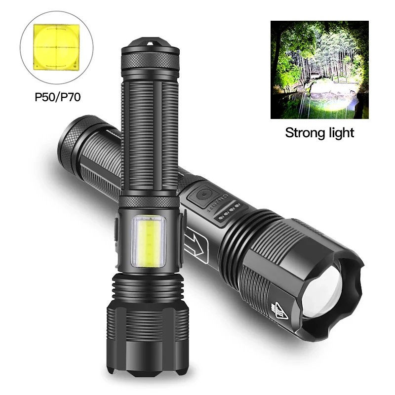 

P70 Strong Light Telescopic Zoom Long-range Torch Portable Rechargeable Led Lamp XHP50 Tactical Flashlight For Household Camping