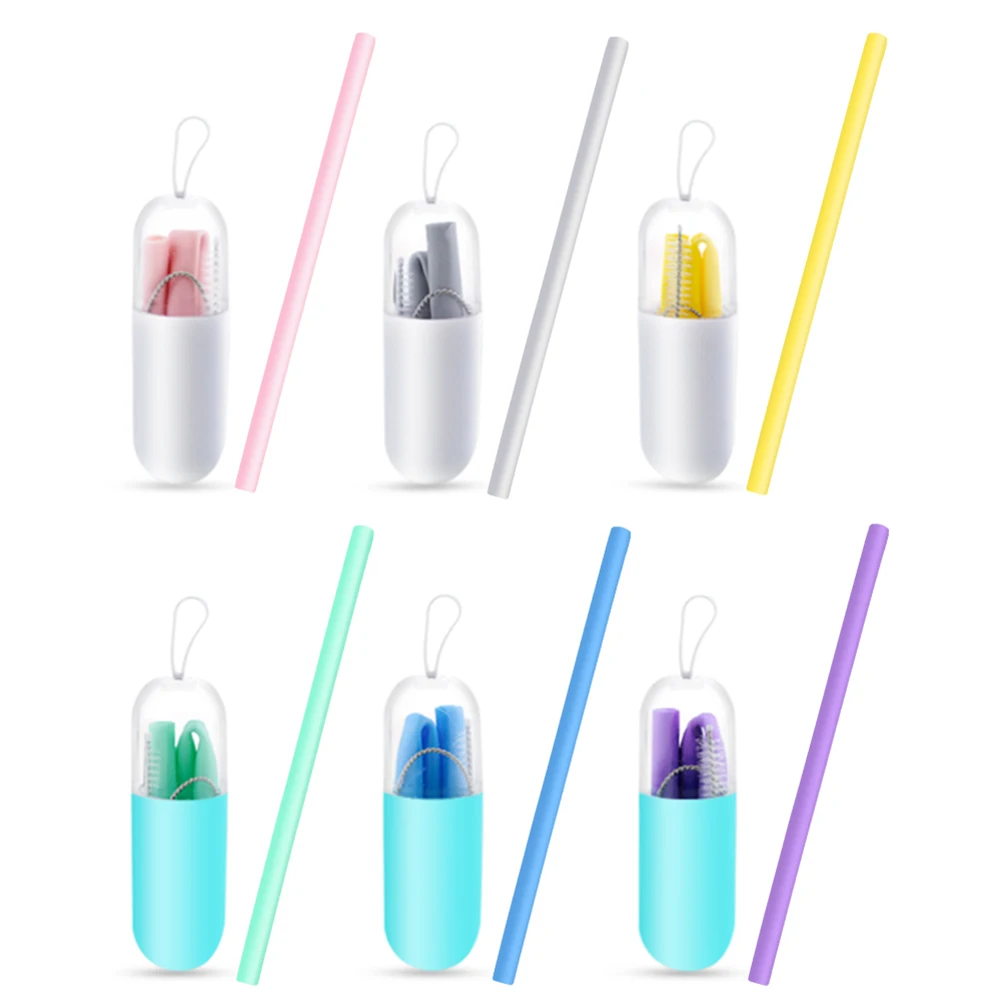 

Drinking Silicone Straws Reusable Folding Compact Mini Portable Outdoor With Cleaning Brush 25cm Drinks Straw For Traveling