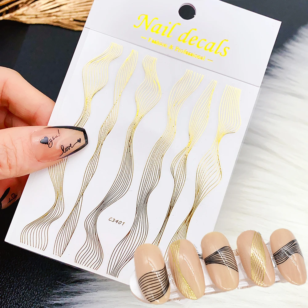 3D Holographic Gold Line Nail Stickers Laser Bronzing Silver Curve Wave Slider French Nail Stripe Decals Manicure Polish Sticker
3D Holographic Gold Line Nail Stickers Laser Bronzing Silver Curve Wave Slider French Nail Stripe Decals Manicure Polish Sticker