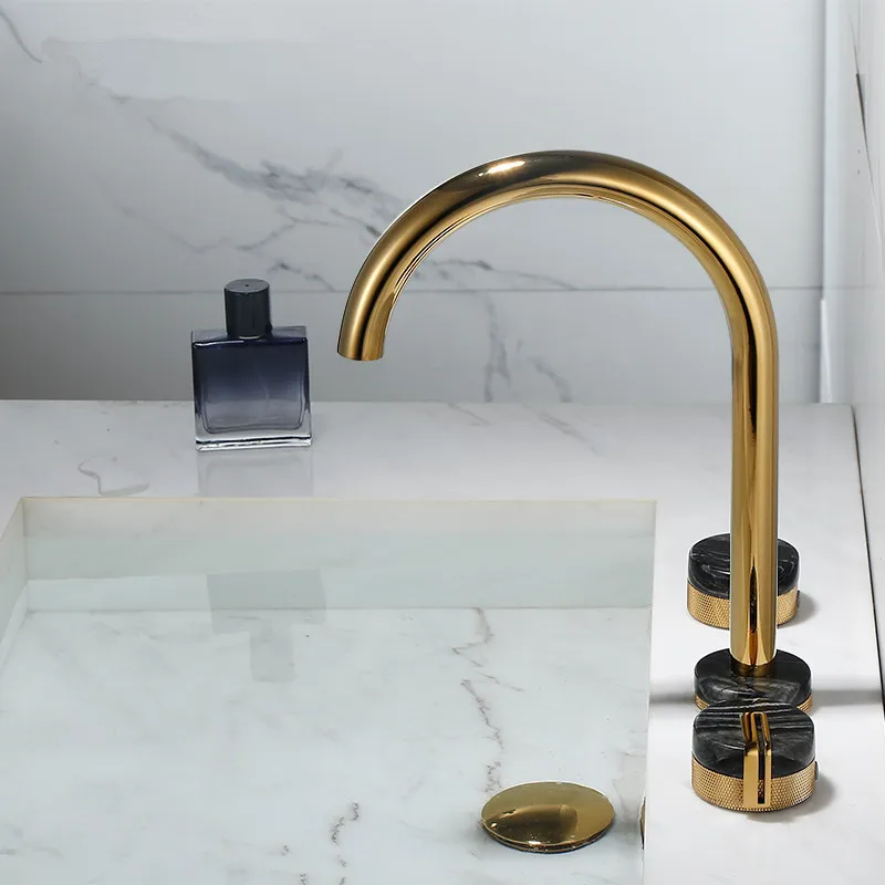 Bathroom Faucet Gold Widespread 8' Basin faucet Brass and Marble Tap 3 Hole Basin Mixer Hot Cold shower room sink Faucet
Bathroom Faucet Gold Widespread 8' Basin faucet Brass and Marble Tap 3 Hole Basin Mixer Hot Cold shower room sink Faucet