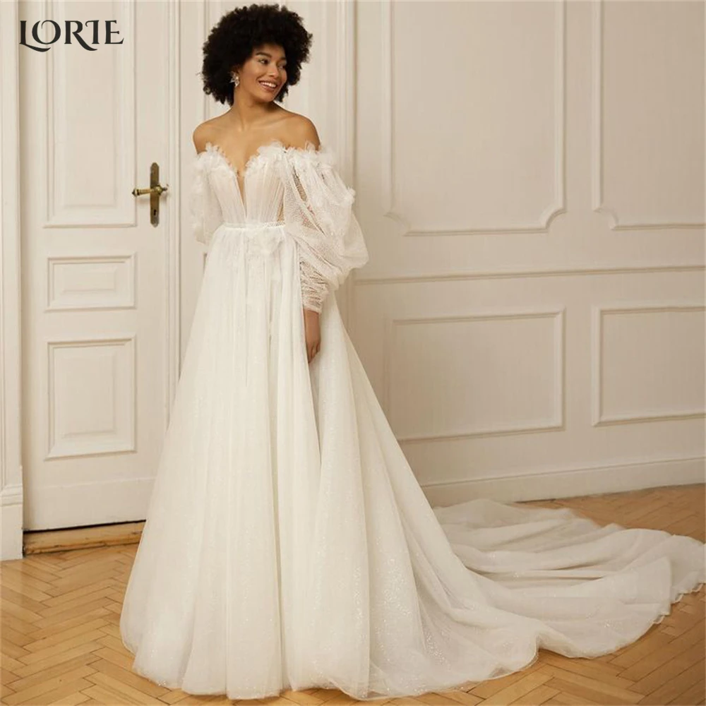 LORIE Classic Tulle Wedding Dresses Solid Ruched Flowers A-Line Off Shoulder Bridal Gowns Puff Sleeves Backless Bride Dress 2023
LORIE Classic Tulle Wedding Dresses Solid Ruched Flowers A-Line Off Shoulder Bridal Gowns Puff Sleeves Backless Bride Dress 2023