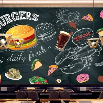 beibehang Classic stereo papel de parede 3d wallpaper chalkboard hand drawn fried chicken burger food gourmet fries background