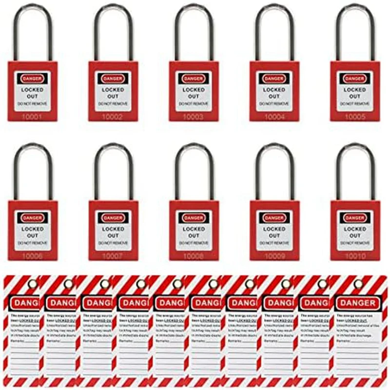10 Red Lockout Tagout Locks with 10 Lock Out Tag Out Tags, Keyed Different,Compliant Safety Locks(Red,Keyed Different)
10 Red Lockout Tagout Locks with 10 Lock Out Tag Out Tags, Keyed Different,Compliant Safety Locks(Red,Keyed Different)