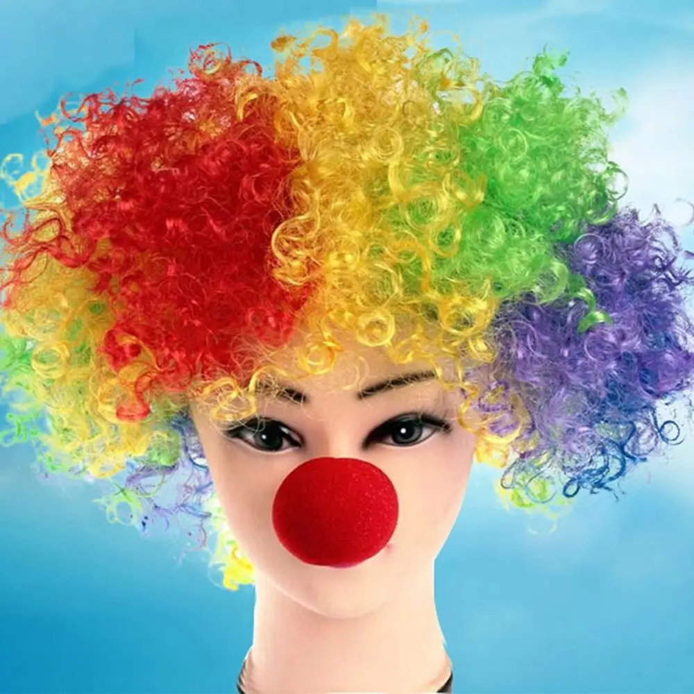 

Sponge Clown Cosplay Wig Wavy Curly Hair Clown Cosplay Accessories Colorful Explosion Wig Party Cloth Accessories