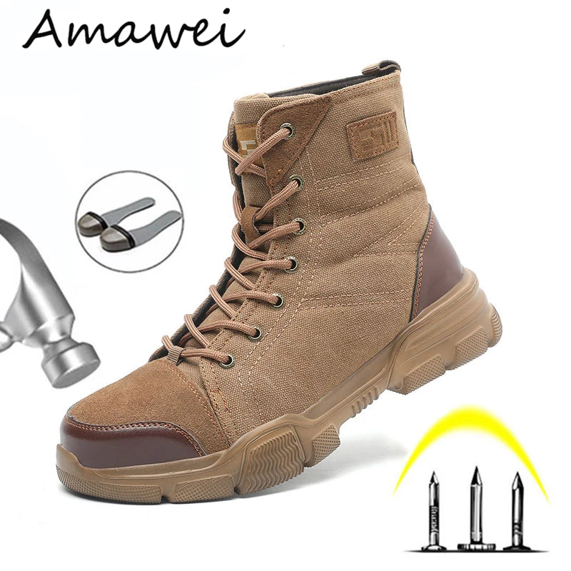 

Amawei Combat Work Boot Men Women Boots Work Boots Anti-smashing Steel Toe Cap Hiking Shoes Indestructible Safety Shoes F611