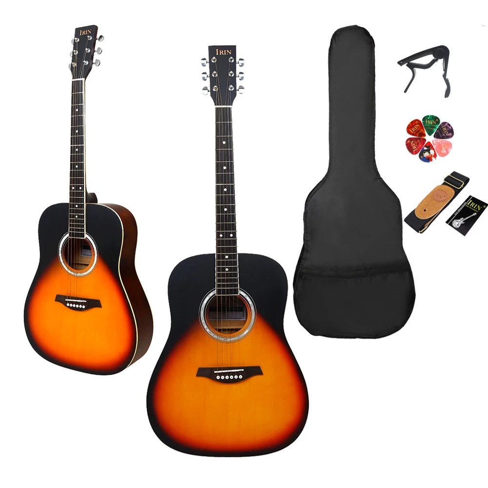 

IRIN Acoustic Guitar 21 Frets 41 Inch Basswood 6-string Guitarra Folk Guitar Beginner Music Instrument with Bag Strap Picks Capo
