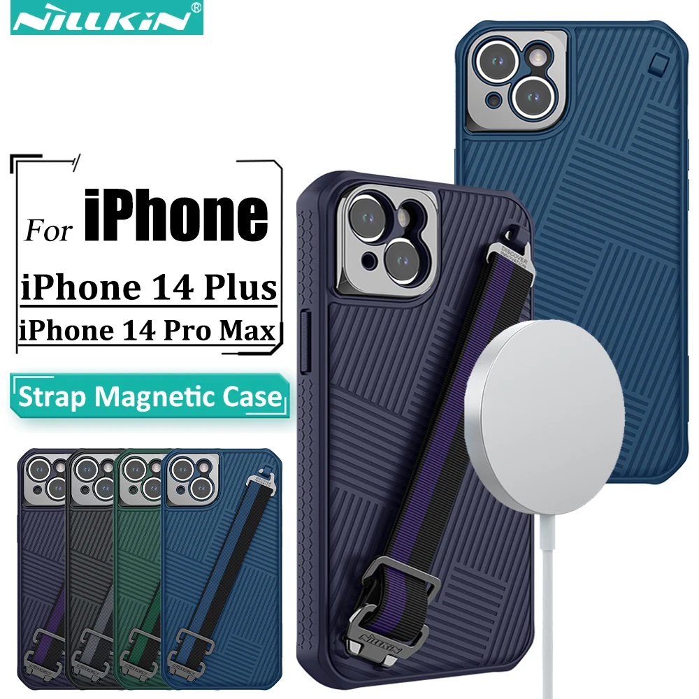 

Магнитный чехол Nillkin для IPhone 14 Pro Max / 14 Plus, металлическая рамка для линз, полная защита, роскошный чехол с ремешком, чехол для iphone 14