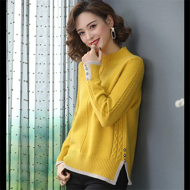 Autumn Winter Korean Women's Sweater Half-high Neck With Buttons Thickened Knit Bottoming Shirt Loose Long Sleeves Pullover Top
Autumn Winter Korean Women's Sweater Half-high Neck With Buttons Thickened Knit Bottoming Shirt Loose Long Sleeves Pullover Top