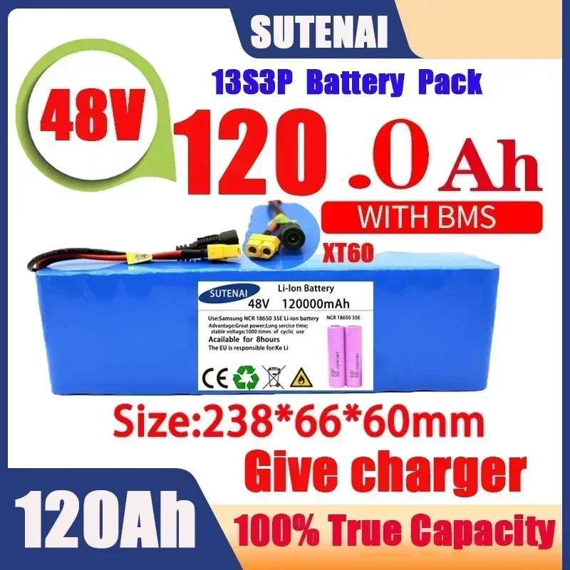 Powerful 48V 120000mAh 1000w 13S3P XT60 120Ah Li-ion Battery for 54.6V Scooter Electric Bike with BMS Charger
Powerful 48V 120000mAh 1000w 13S3P XT60 120Ah Li-ion Battery for 54.6V Scooter Electric Bike with BMS Charger