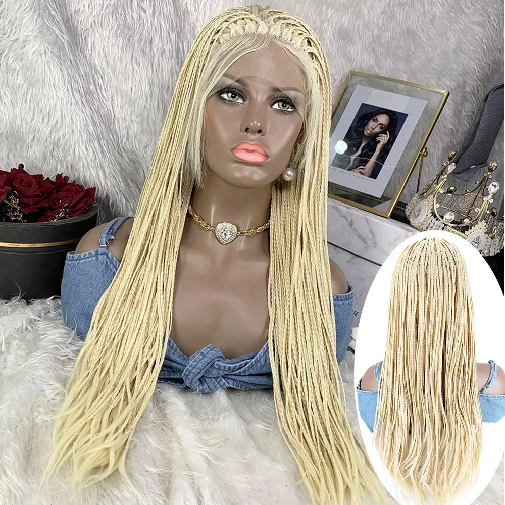 30 Inch Blond Braided Box Wigs Full Lace Cornrow Box Braided Front Wig for Black Women 613 Golden Synthetic Braided Frontal Wig
30 Inch Blond Braided Box Wigs Full Lace Cornrow Box Braided Front Wig for Black Women 613 Golden Synthetic Braided Frontal Wig