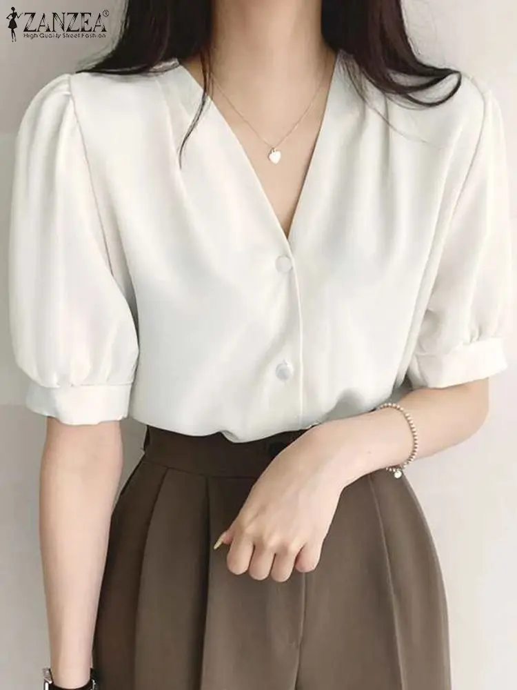 Лето 2024, рубашки ZANZEA с коротким рукавом, Женская однотонная блузка, сексуальные топы с V-образным вырезом, туника, повседневные свободные праздничные блузы, шикарные топы оверсайз 
Лето 2024, рубашки ZANZEA с коротким рукавом, Женская однотонная блузка, сексуальные топы с V-образным вырезом, туника, повседневные свободные праздничные блузы, шикарные топы оверсайз