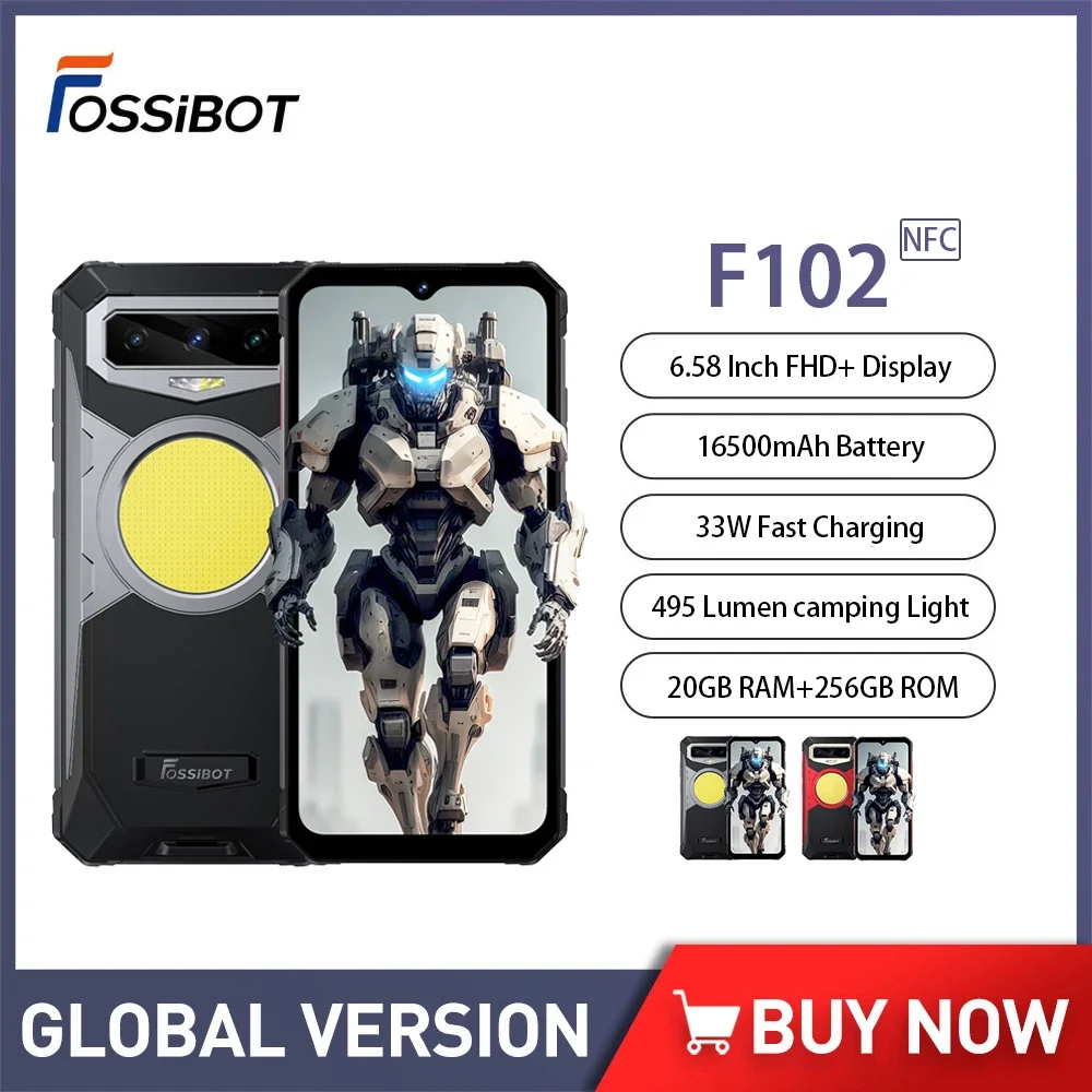 

Global Version FOSSiBOT F102 IP68&IP69K Smartphone Android13 6.58" FHD 20GB+256GB 16500mAh 108MP Camping Light 4G Durable Phone