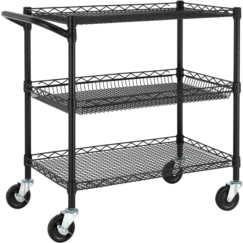 Finnhomy 3 Tier Heavy Duty Commercial Grade Utility Cart, Wire Rolling Cart with Handle Bar, Steel Service Cart with Wheels
Finnhomy 3 Tier Heavy Duty Commercial Grade Utility Cart, Wire Rolling Cart with Handle Bar, Steel Service Cart with Wheels