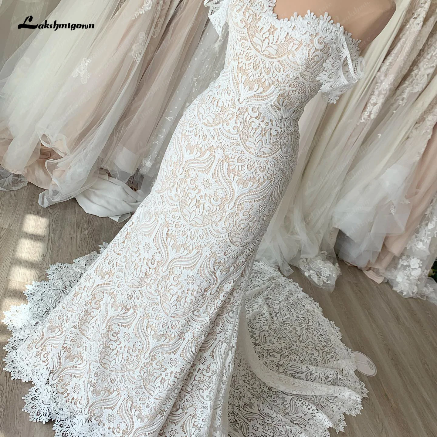

Lakshmigown Full Lace Boho Mermaid/Trumpet Wedding Dress Women 2023 Illusion Appliques Bridal Gowns robe de réception de mariage