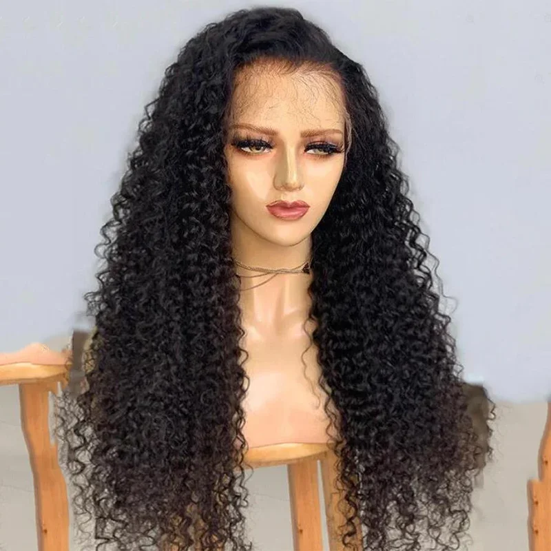 

Natural 180 Density Black Kinky Curly PrePlucked 26" Lace Front Wig For Black Women With Baby Hair Lace Frontal Wigs Daily Wig