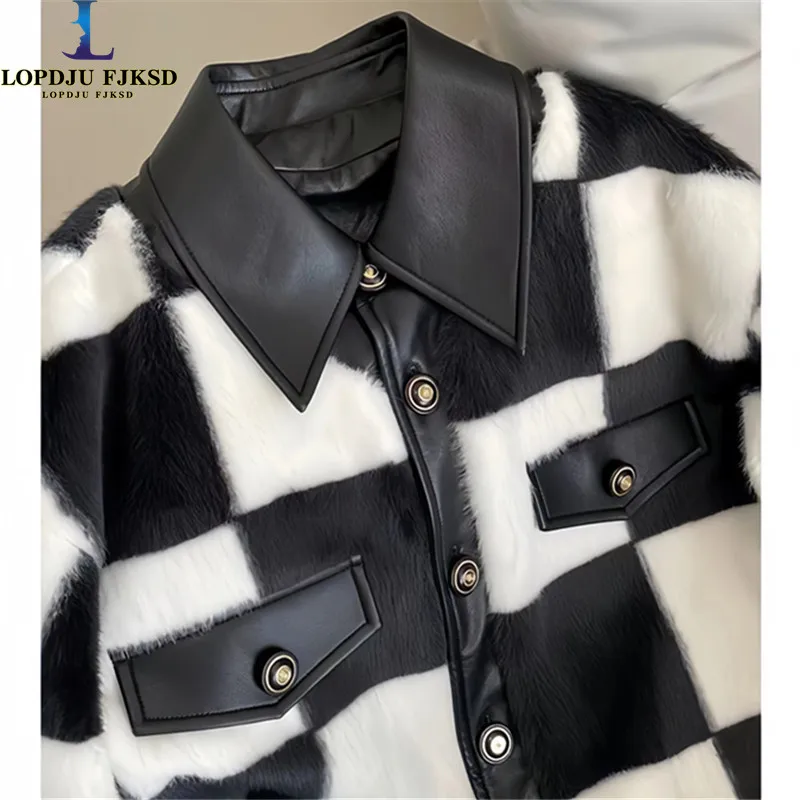 

Women's Faux Lamb Fur Coat, Korean Single Breasted Jacket,Thick Warm , Female Clothing,Spliced ,Autumn, Winter,New,2024