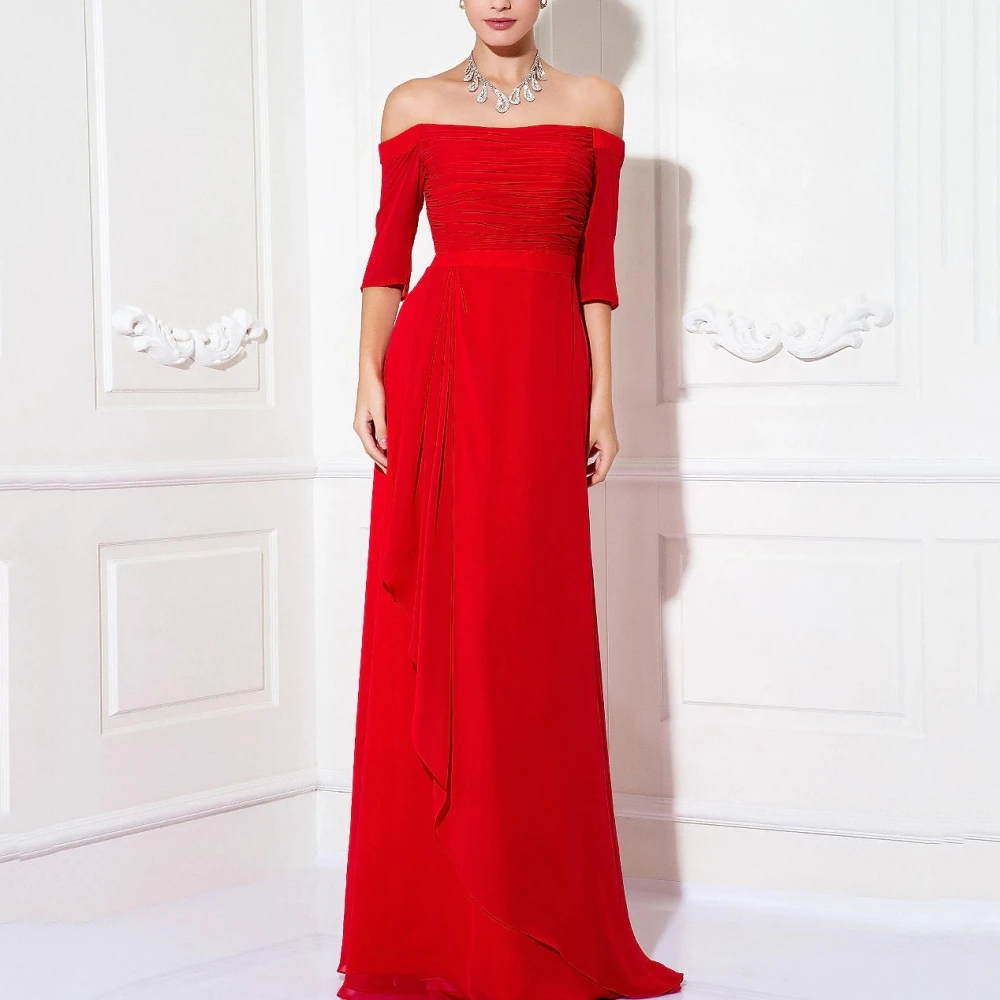 

Elegant Women Gowns Strapless Dress Straight Floor Length Simple Off The Shoulder Mother Dresses Robes Invitée Mariage