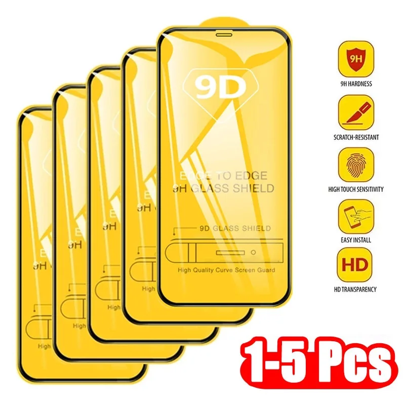 

1-5PCS 9D Screen Protector Tempered Glass For IPhone 15 14 13 12 11 Pro Max Protective Glass For IPhone XR X XS Max 6 7 8 Plus