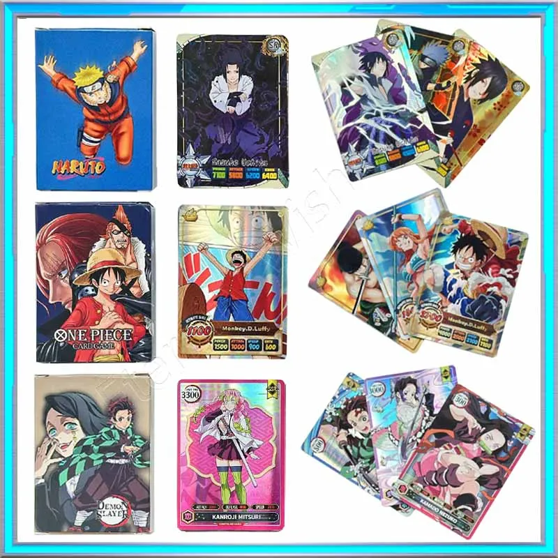 

50PCS Flash One Piece Naruto Demon Slayer Anime Cards English Edition Collection Card SSR SR Rare Character Toys Luffy Zoro