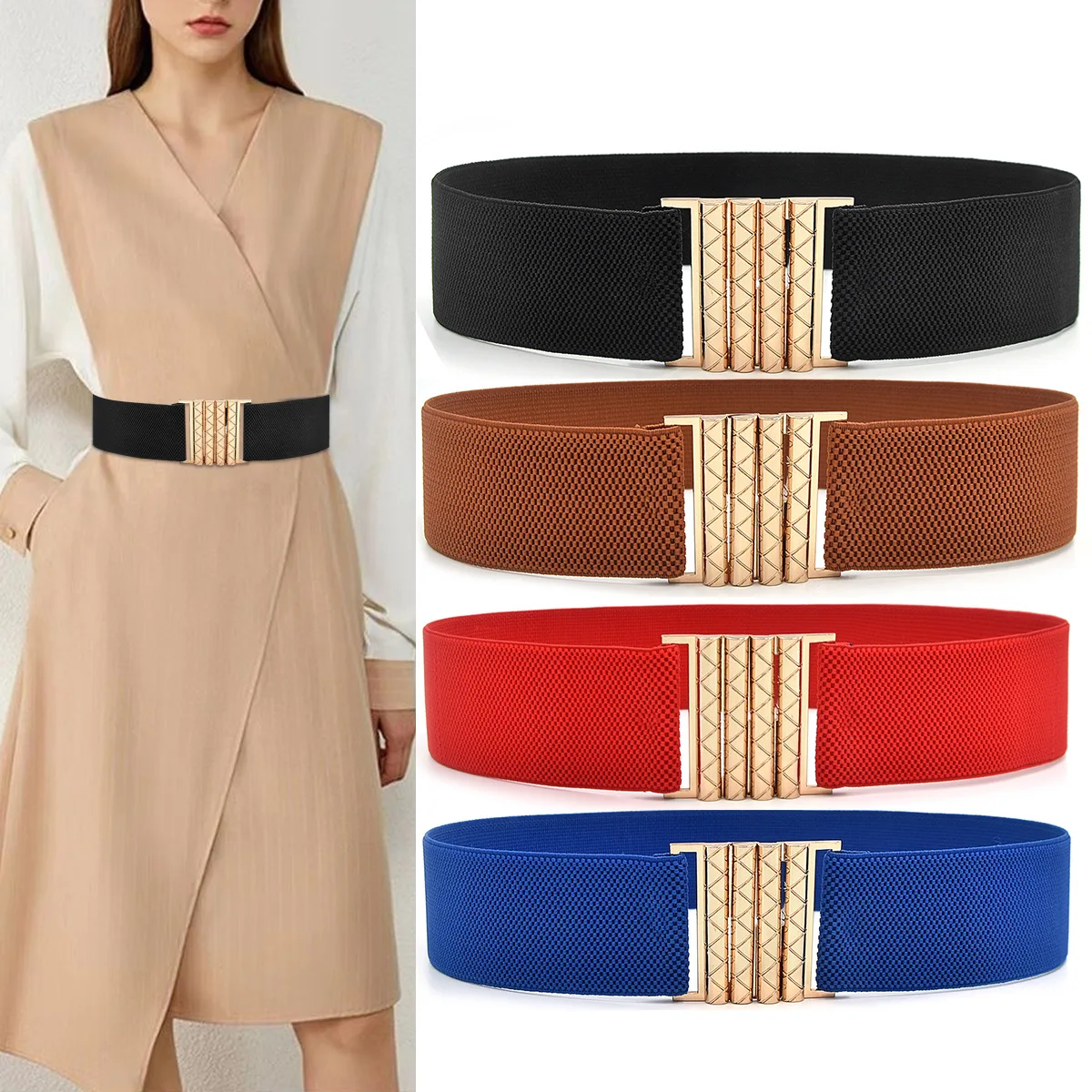 Wide Elastic Belt Dress Stretch Waist Belt Women Dress Accessories Waistband Corset Waist Metal Buckle
Wide Elastic Belt Dress Stretch Waist Belt Women Dress Accessories Waistband Corset Waist Metal Buckle