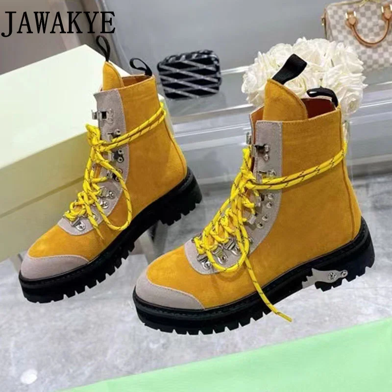 Ladies Color blocking Lace Up Motorcycle Boots Genuine Leather Suede Winter Combat Shoes Street Fashion Brand Short Boots
Ladies Color blocking Lace Up Motorcycle Boots Genuine Leather Suede Winter Combat Shoes Street Fashion Brand Short Boots
