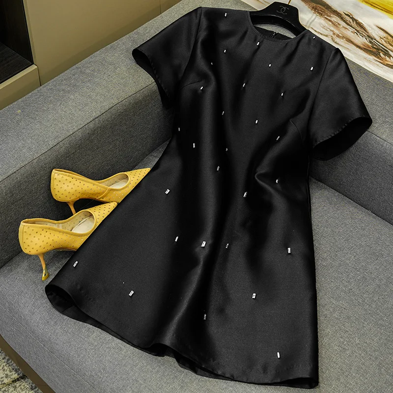 Light Luxury Hand-studded Diamond Round Neck A-line Dress Summer Thin Small Black Dress 2023 Fall New Simple Fashion Clothing
Light Luxury Hand-studded Diamond Round Neck A-line Dress Summer Thin Small Black Dress 2023 Fall New Simple Fashion Clothing