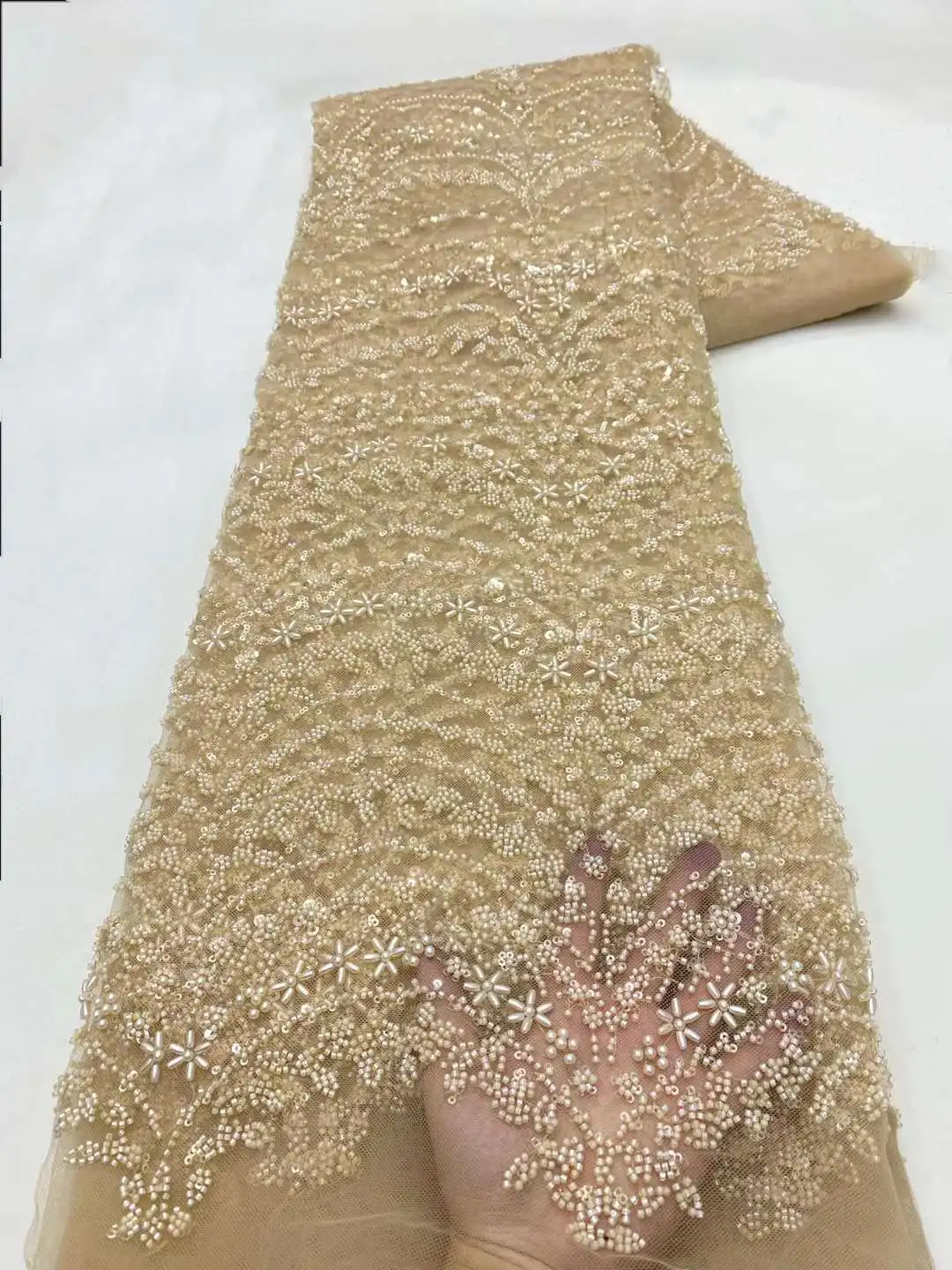 

Luxury African Sequins Beaded Lace Fabric 2024 High Quality Groom Nigerian Wedding Bridal Embroidery French Tulle Sewing Xz
