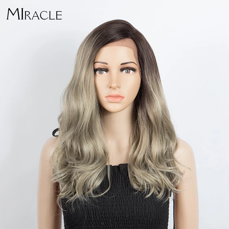 

MIRACLE 19 Inch Synthetic Wig Ombre Blonde Lace Front Wigs for Women Body Wave Hair Side Part Wavy Natrual Cosplay Wig Daily Use