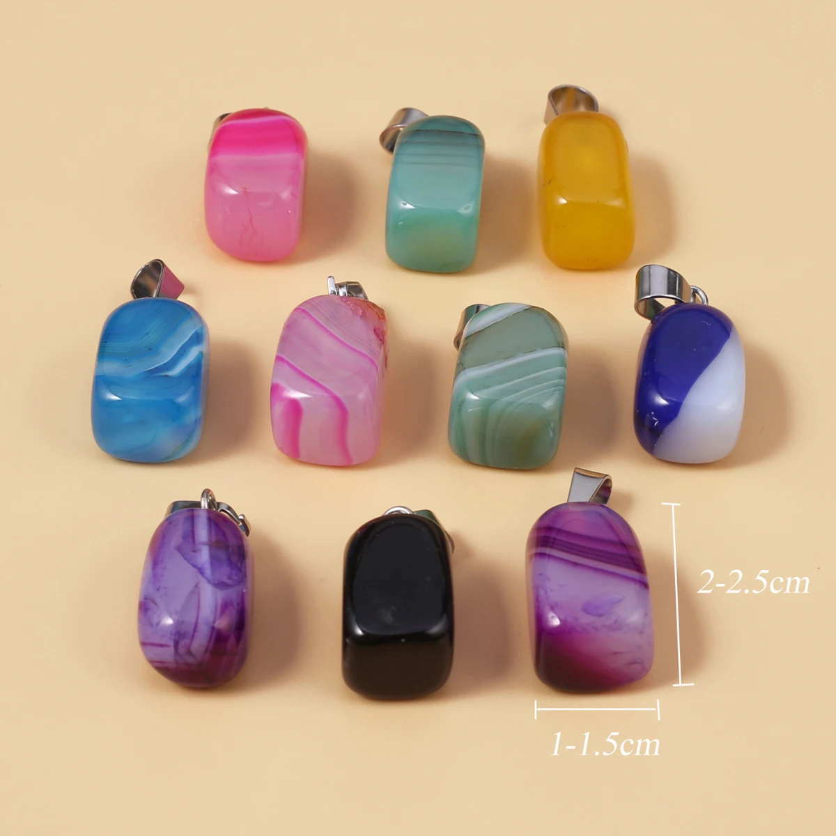 

10 PCS Colorful Natural Stripe Agate Pendant Irregular Rectangle Shape DIY Jewelry Making Necklace Earrings Accessories Gift
