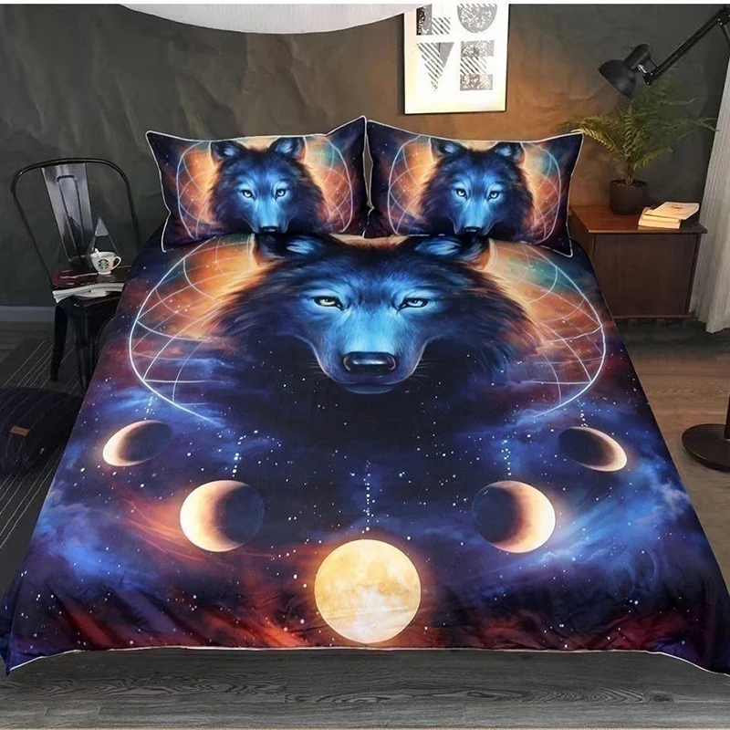 

3D Animal Duvet Cover With Pillowcases Wolf Eye Bed Set 3pcs Art Print Bedclothes Where Light And Dark Meet Bedding Set