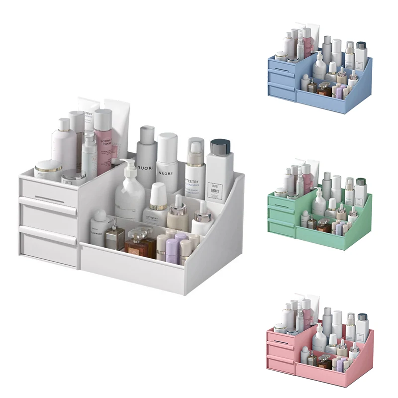 

Cosmetic Makeup Organizer With Drawers, Plastic Bathroom Skincare Storage Box Brush Lipstick Holder Organizers