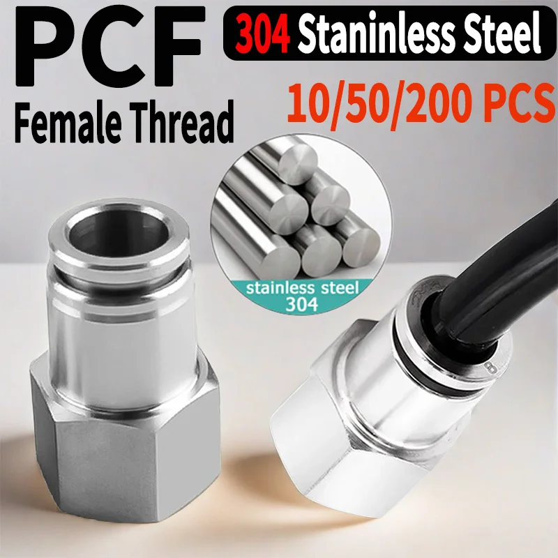 

304 Stainless Steel PCF Pneumatic Connector:BSP Internal Thread Quick Connector for 1/8",1/4",3/8",1/2" Air Tubes and Hoses