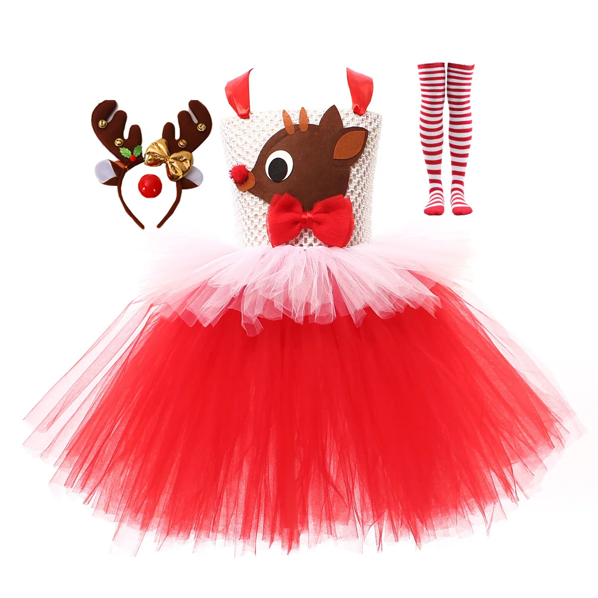

Deer Costume For Girls Halloween Christmas Tutu Dress Reindeer Elk Cosplay Fancy Dress Up Kids Girl Birthday Party Clothes 1-12Y