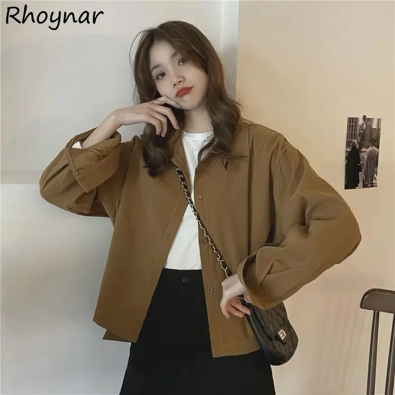 

S-3XL Cargo Shirts Women Baggy Pure Simply All-match Preppy Harajuku French Streetwear Chic Long Sleeve Vintage Trendy Camisas