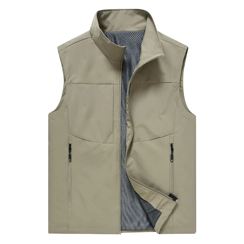 

Spring Autumn Men's Solid Turtleneck Zippered Pocket Patchwork Sleeveless Vest Cardigan Coats Casual Office Lady Loose Tops