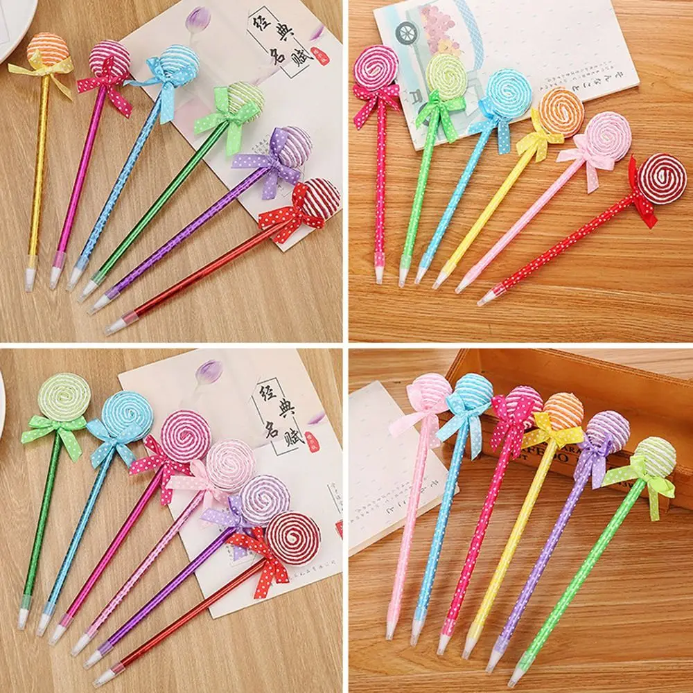 

12Pcs Creative Cute Bowknot Lollipop Ballpoint Pen Signature Pen Writing Stationery Supplies Color Random