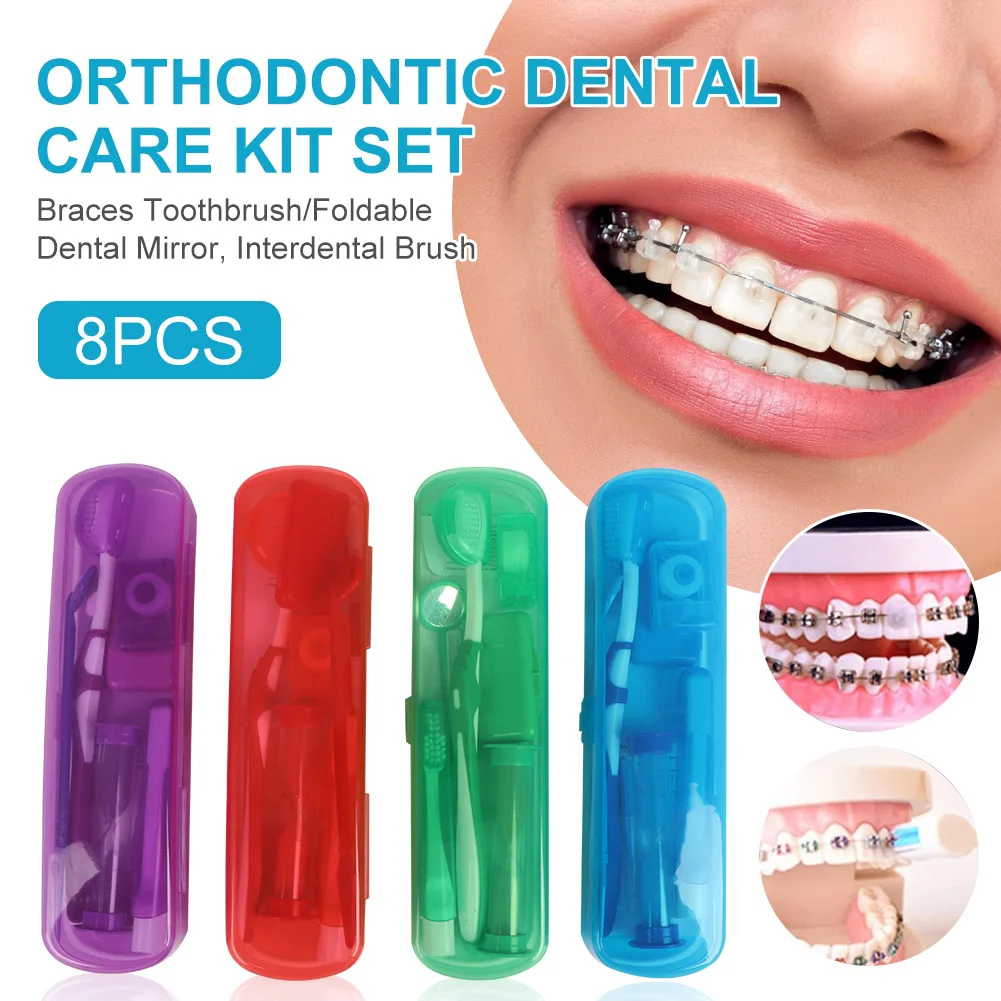 

8pcs Orthodontic Dental Care Kit Set Braces Toothbrush/Foldable, Dental Mirror, Interdental Brush and More with Carrying Case