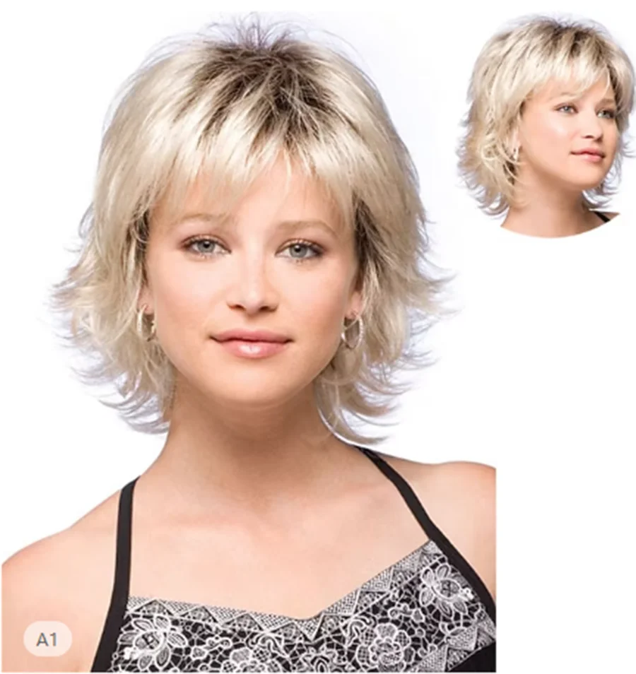 

Short Curly Wig Wig Oblique Bangs Small Volume European and American Style Hair Set for High Temperature layered women wig