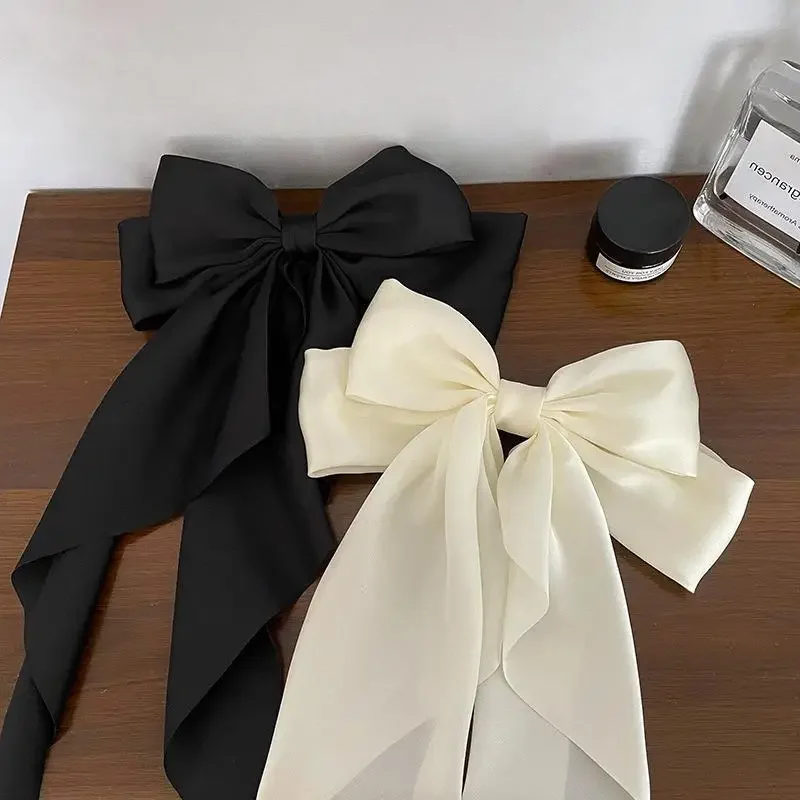 

2023 New Women Large Bow Hairpin Summer Chiffon Big Bowknot Stain Bow Barrettes Women Solid Color Ponytail Clip Hair Accessories