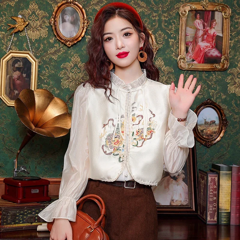 Satin Chinese Style Women's Shirt Spring/Summer Embroidery Vintage Blouses Loose Full Women Tops Fashion Clothing YCMYUNYAN
Satin Chinese Style Women's Shirt Spring/Summer Embroidery Vintage Blouses Loose Full Women Tops Fashion Clothing YCMYUNYAN